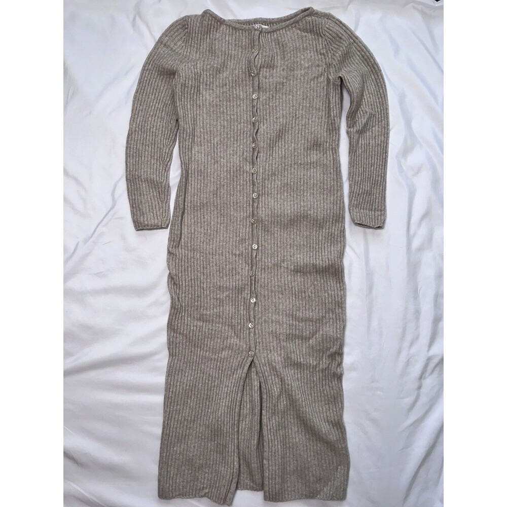 Abercrombie & Fitch Merino Wool Beige Rib Button Midi Sweater Dress Size XXSP